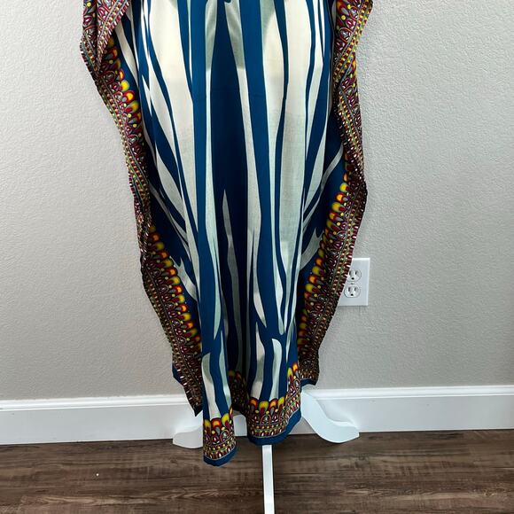 Shoreline Wear Blue Multi Abstract Animal Stripe Cinched Kaftan Midi Dress OS - Picture 12 of 16